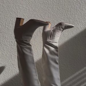 "70s" White Leather Knee-High Boots